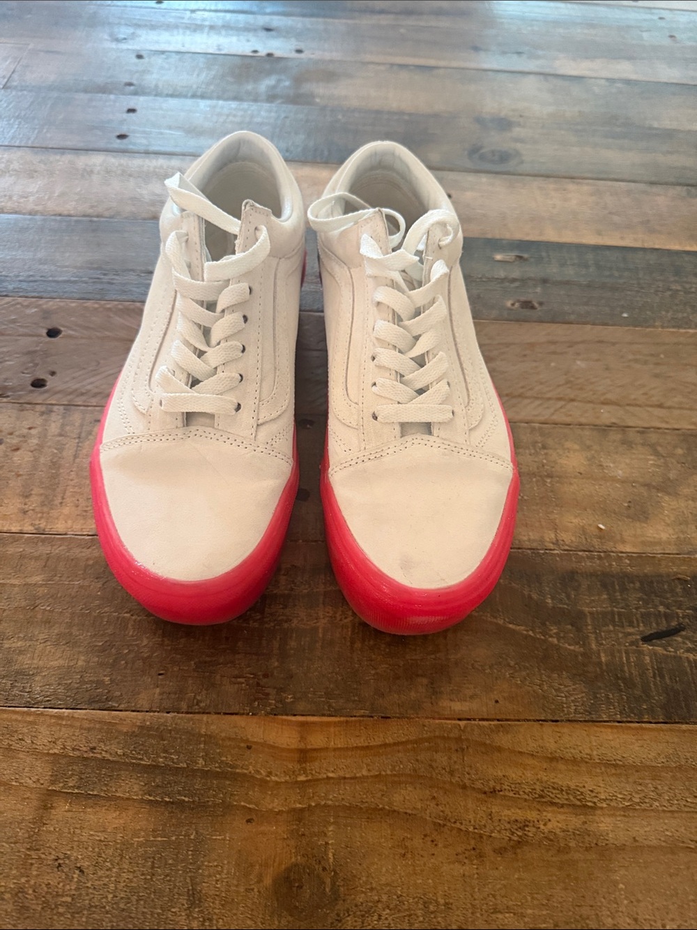 Vans White Sneakers with Pink Platform Soles